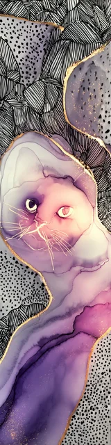 Free abstract cat art bookmarks featuring a pretty pink and purple cat abstract art